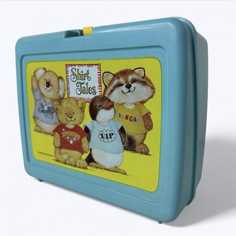 Vintage Shirt Tales Blue Plastic Lunch Box No‎ Thermos 1980 Hallmark